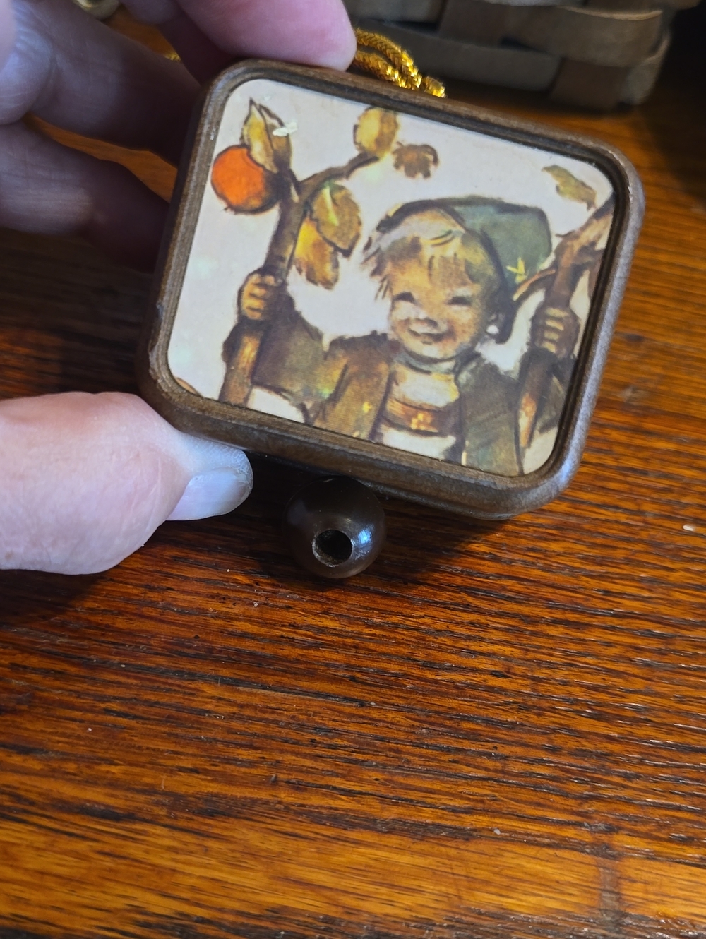 Wooden Hanging Ornament with Boy Illustration - Brown and Cream